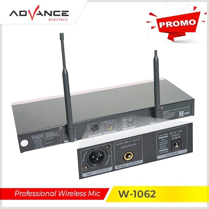 Mic Advance W-1062 UHF Microphone Double Wireles Digital CHarger sytem-Garansi Resmi