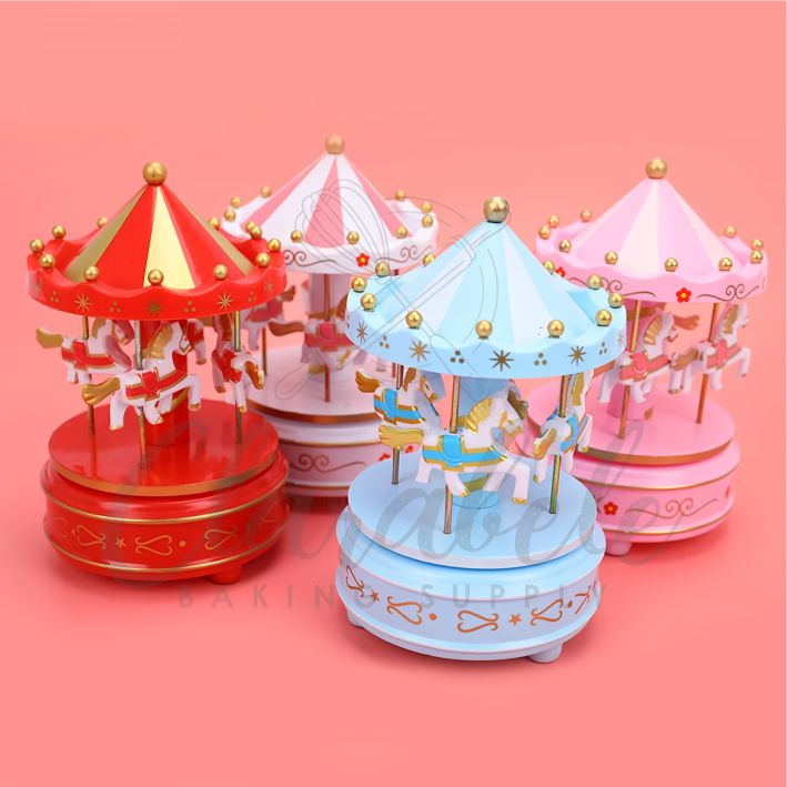 Cake Topper Kotak Musik Kuda Pink & Biru