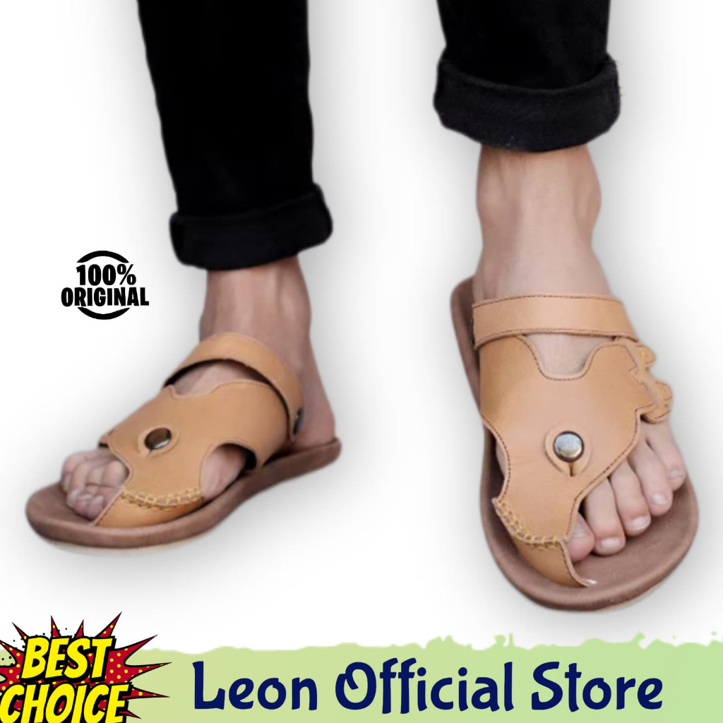 Sandal Japit Pria Casual Fipper Kulit Asli Sendal Jepit Slippers Etona Original Handmade Leon Canton