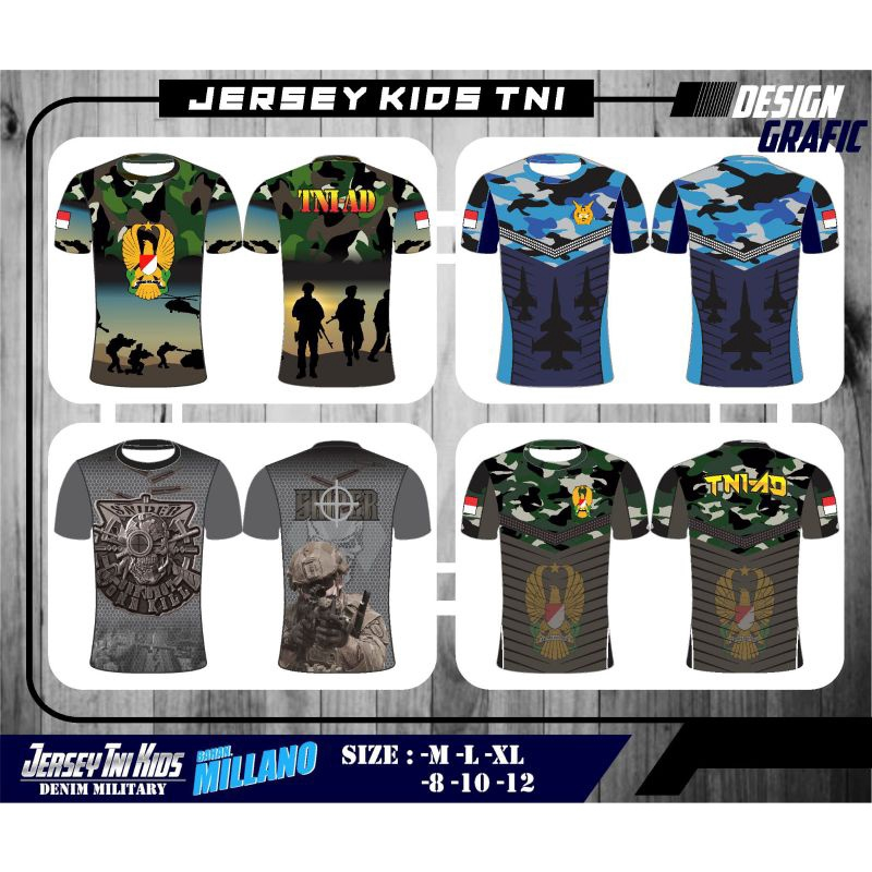 JERSEY KIDS TNI KAOS ANAK LORENG TNI AD,TNI AU,TINI AL,POLISI MILITER / ATASAN JERSEY ANAK TNI