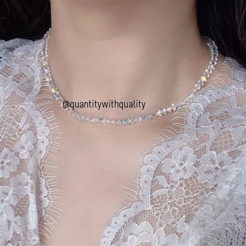 Kalung Manik Kristal Bening Simple Mewah Korean Style Import / Gelang Manik