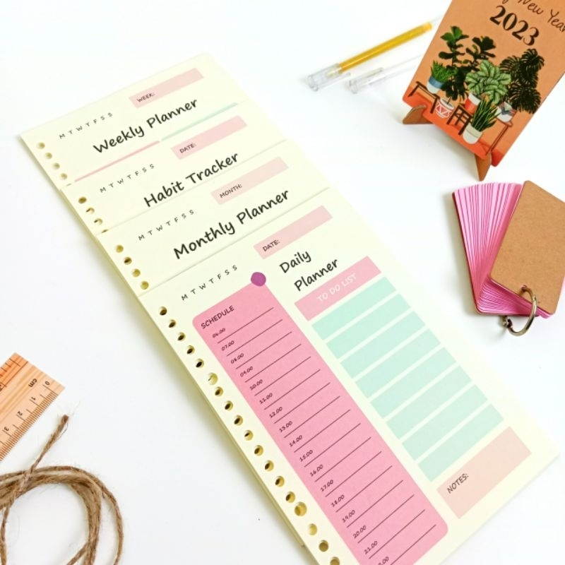 

Loose leafe A5 isi binder 20 ring daily planner isi 10 lembar