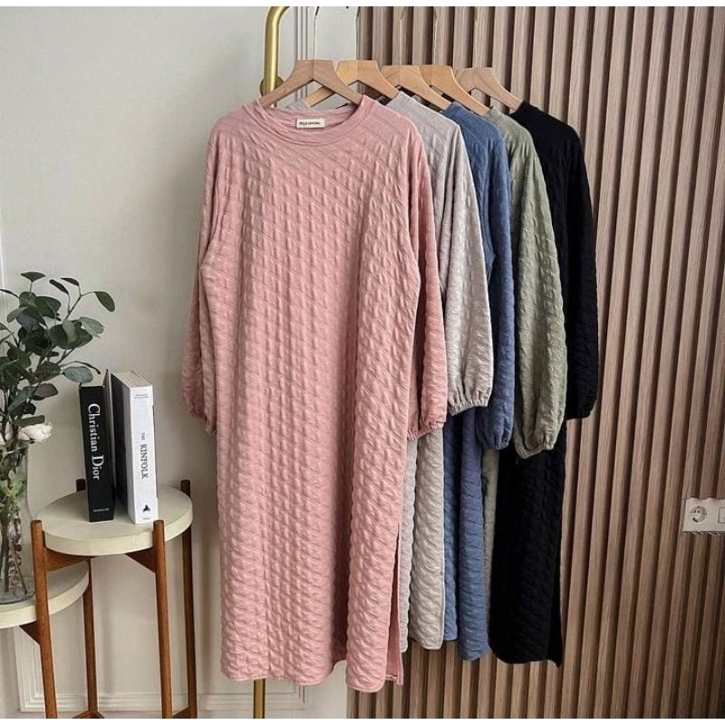 Dress wanita muslimah - Gamis motif polos - Dress midi outfit kuliah mahasiswi