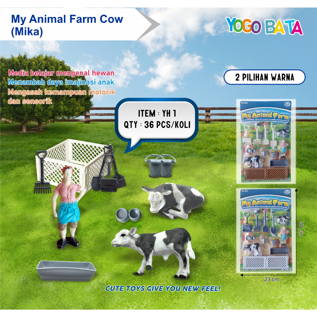 MAINAN MY ANIMAL FARM COW KEMASAN MIKA / MAINAN ANAK SET KANDANG SAPI MIKA YH 1