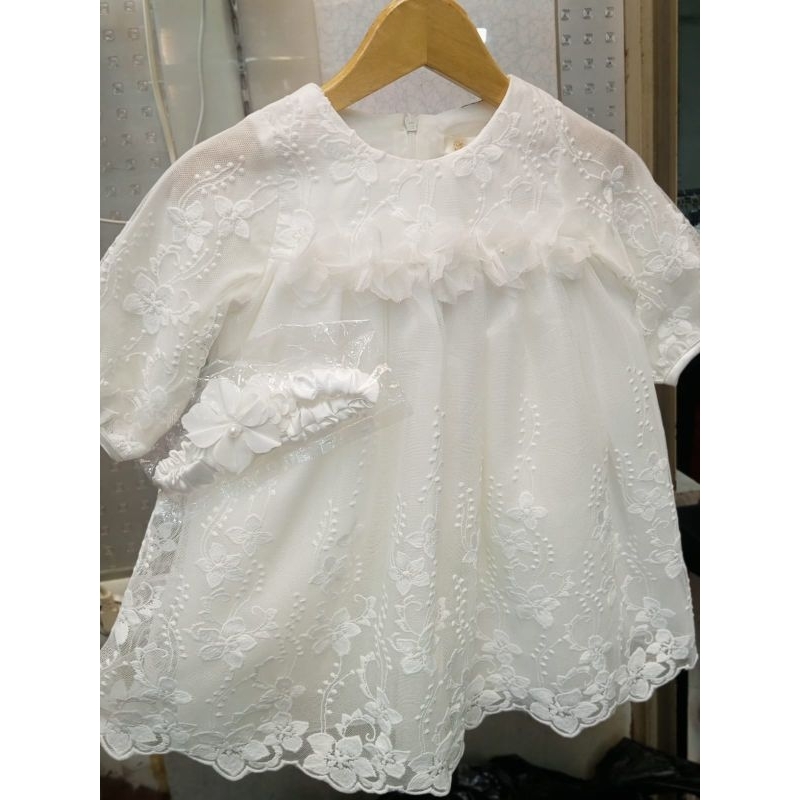 Dress Brokat Putih Aqiqah Anak Perempuan/Dress Brokat Bayi