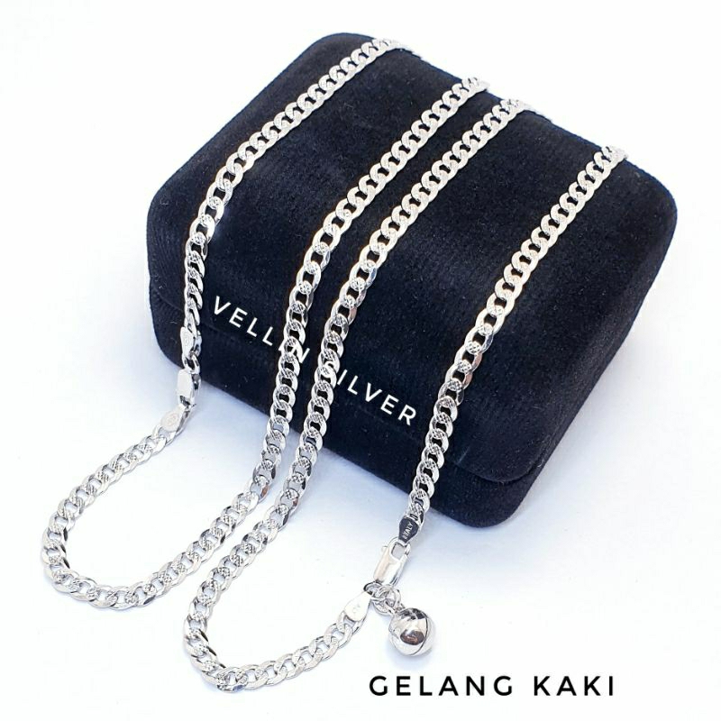 Gelang Kaki Perak Wanita 925 Lapis Emas Putih - Gelang Kaki Silver Model Sisik Naga Ukir