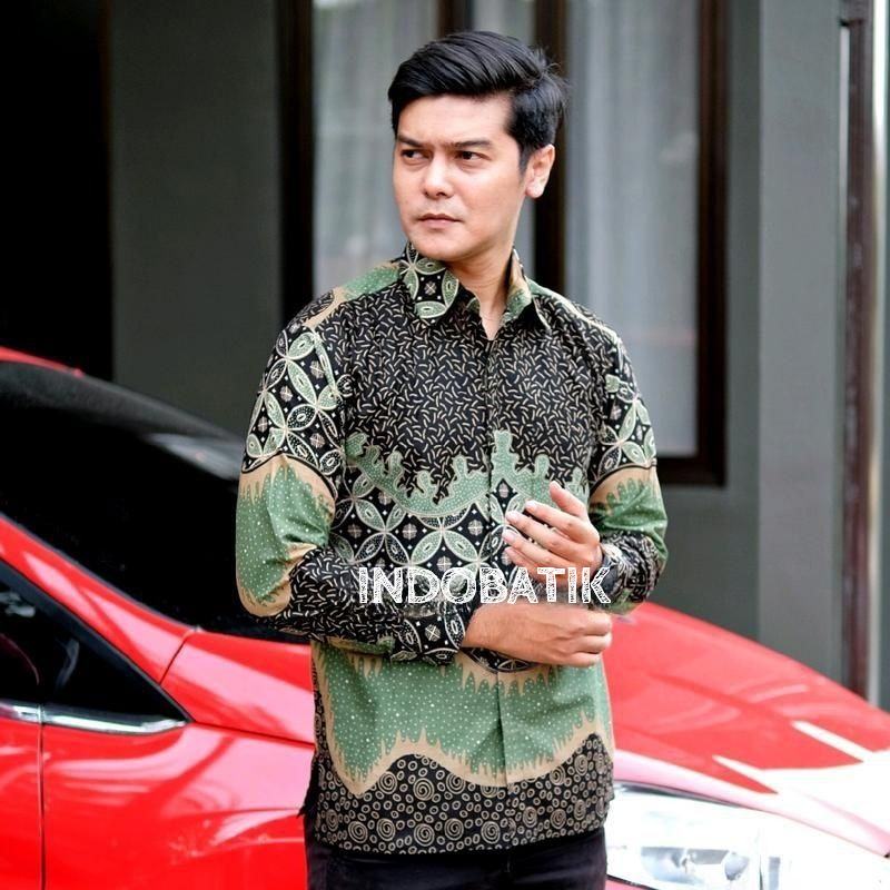 Batik pria sage green kemeja lengan panjang warna hijau