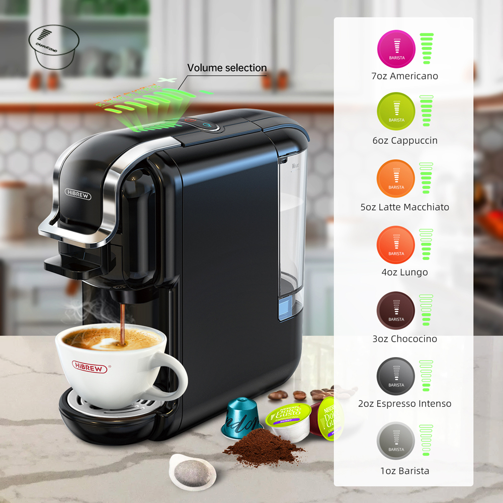 HiBREW Mesin Kopi Kapsul 5 in 1 for Nespresso Dolce Gusto 19 Bar - H2B - Black