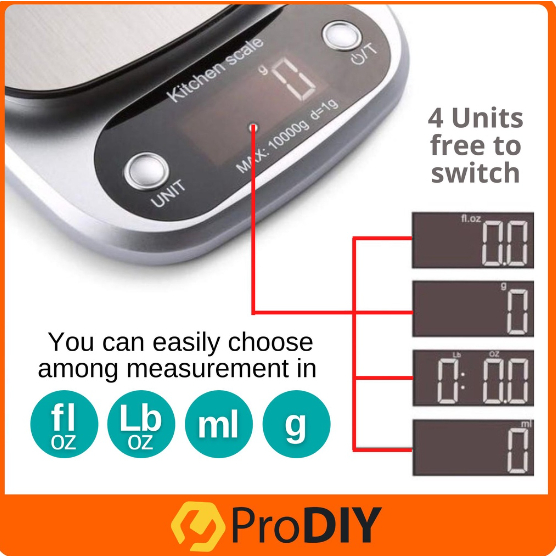 PRODIY Timbangan Dapur Digital 10Kg / Timbangan Kue Digital Dapur PREMIUM / Mini Kitchen Scale Timbangan Dapur Kopi Makanan