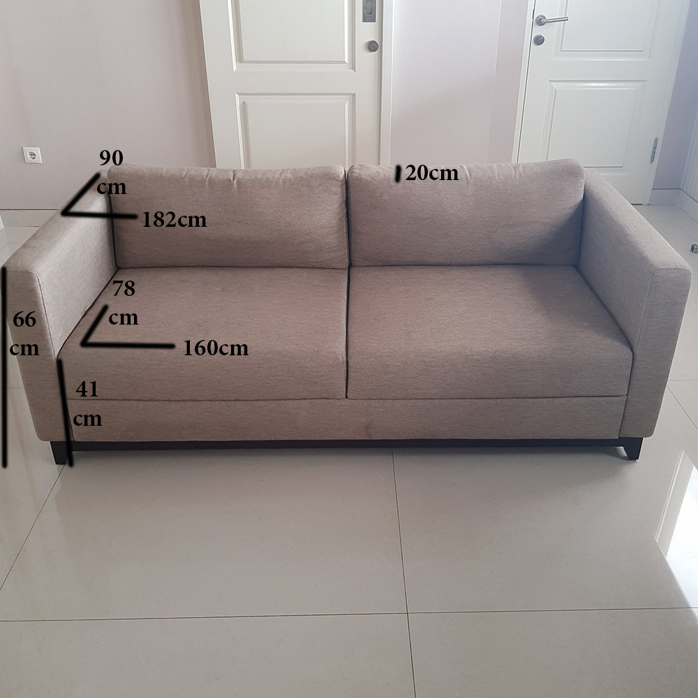 PRELOVED SOFA 2 SEATER BAHAN KAYU KONDISI BAGUS BANTALAN LAPIS KAIN