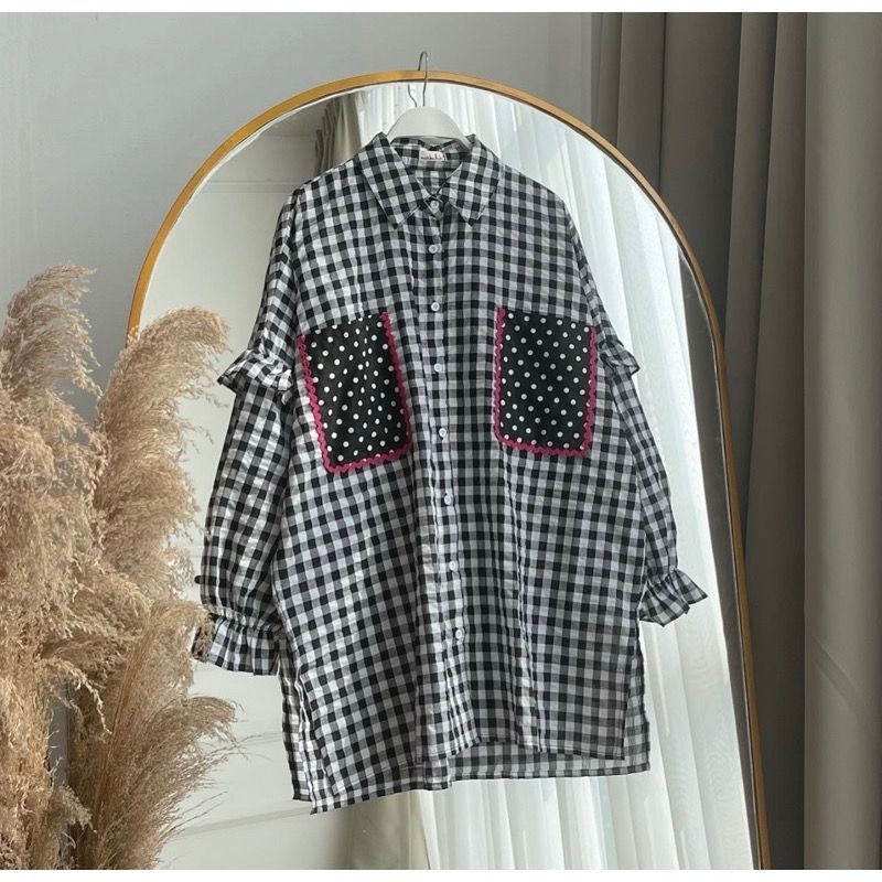 Nuna Shirt Polka kemeja pocket Polka Batwing Oversized