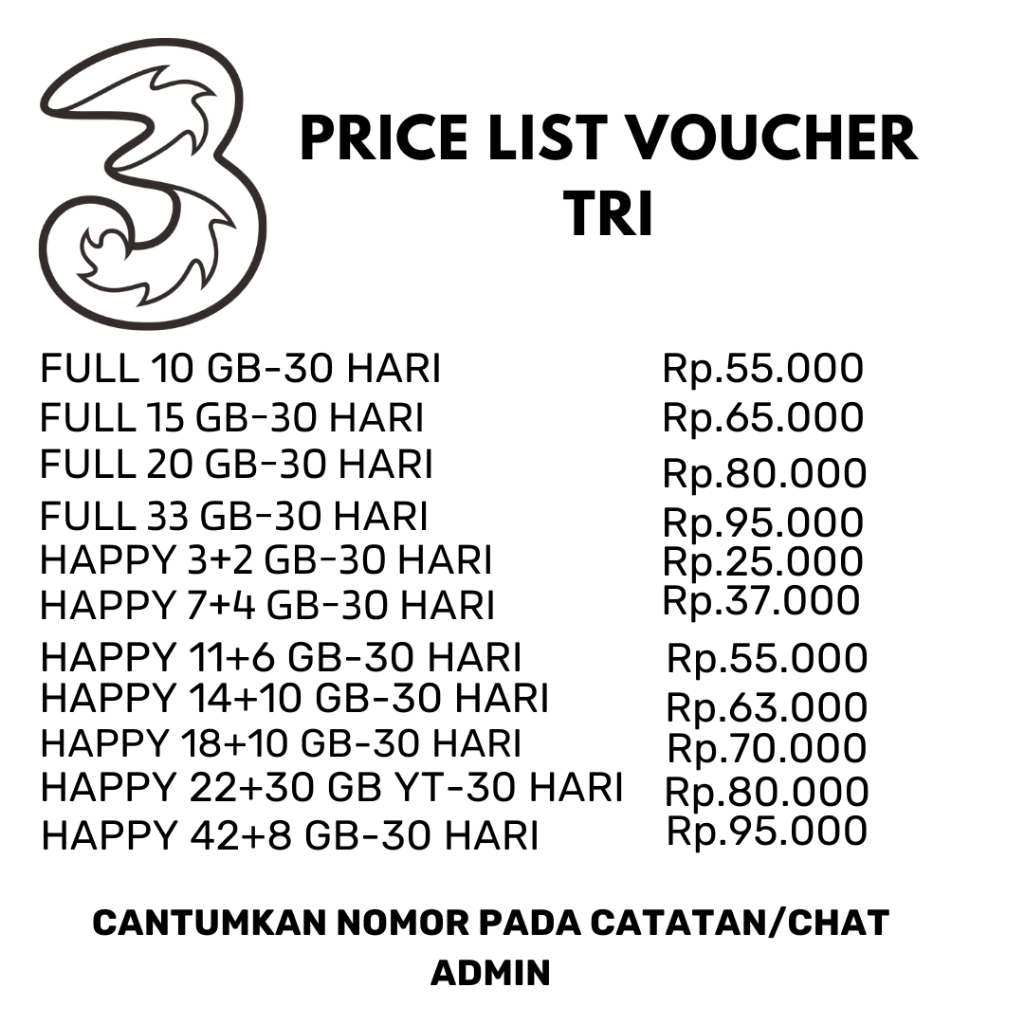 KUOTA TRI MURAH | PAKET DATA HAPPY TRI MURAH | KUOTA DATA BULANAN
