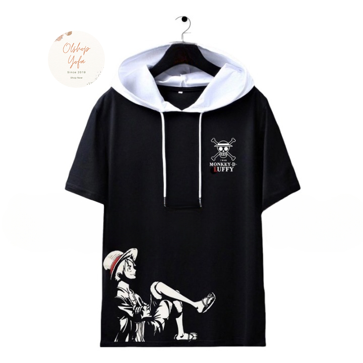 KAOS HODIE PRIA TERLARIS/KAOS DISTRO MURAH/KAOS HODIE ONE PIECE LUTFI KOMBINASI HITAM PUTIH TERBARU/