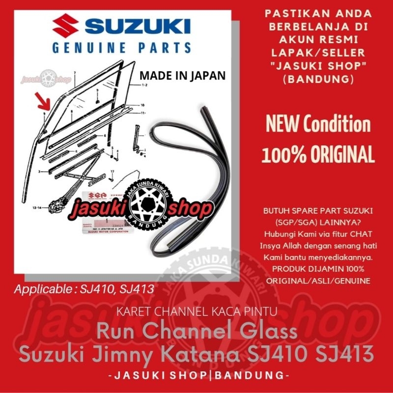 Karet Run Channel Door Glass Kaca Pintu Suzuki Jimny Katana Sierra Samurai Caribian SJ410 SJ413 Asli
