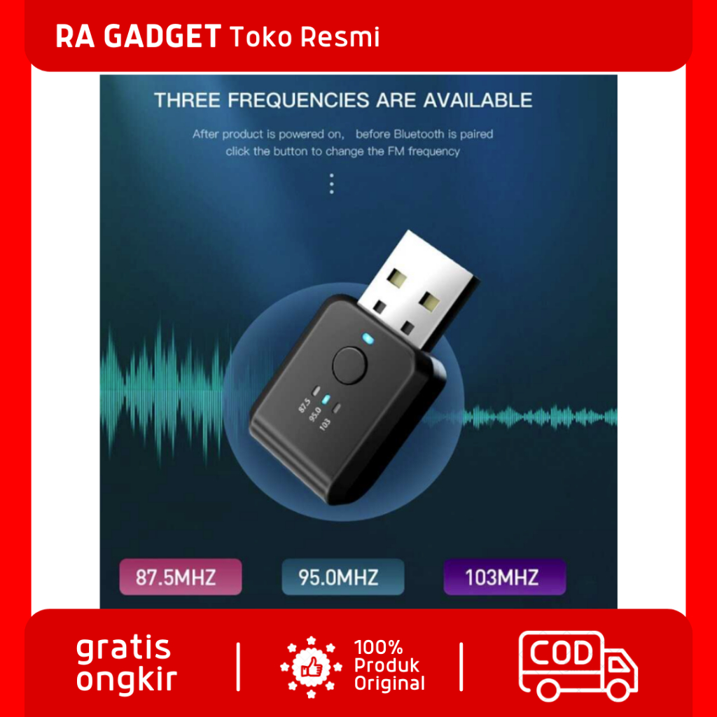 USB Dongle Car Bluetooth 5.1 FM Transmitter Adaptor / Usb Penerima Pemancar Audio Bluetooth Blutut B