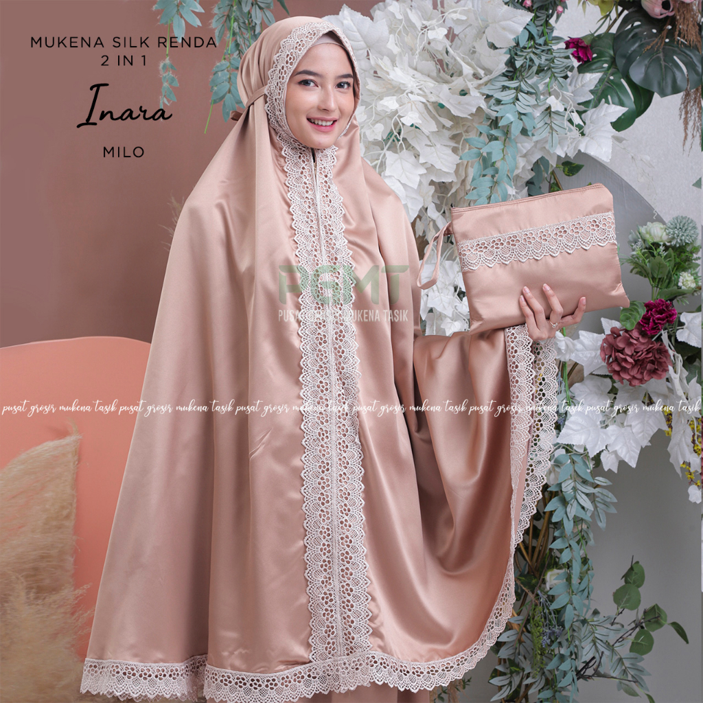 PUSAT GROSIR MUKENA TASIK - MUKENA DEWASA SILK RENDA 2 IN 1 INARA