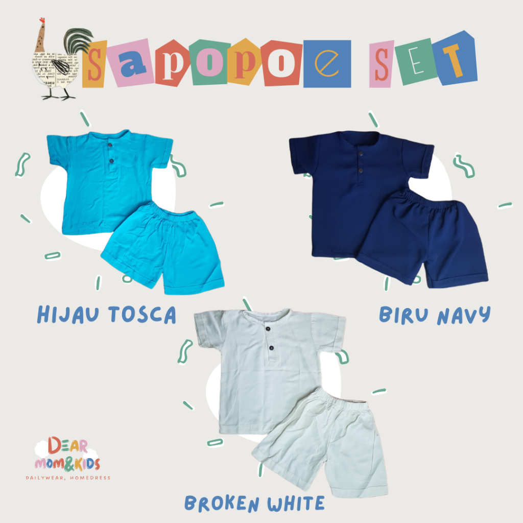 Dailywear Rayon Crinkle Set Anak 1-8 Tahun Sapopoe Set Setelan Anak Laki-Laki Setelan Anak Perempuan