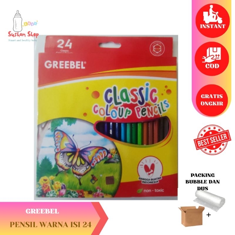 

Pensil Warna GREEBEL isi 24 / Classic Colour Pencils Non Toxic / Oil Pastels