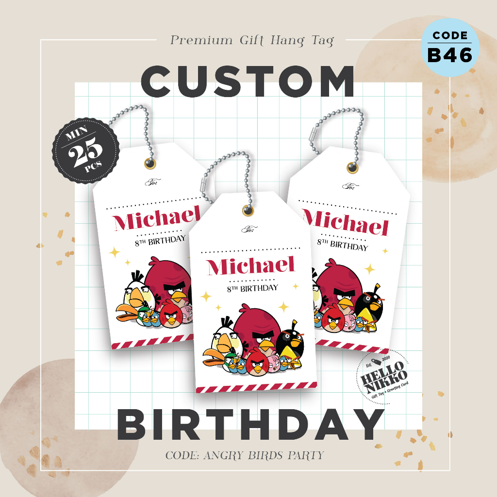 Gift tag birthday B46 - Angry Birds Party card bday ulang tahun ultah