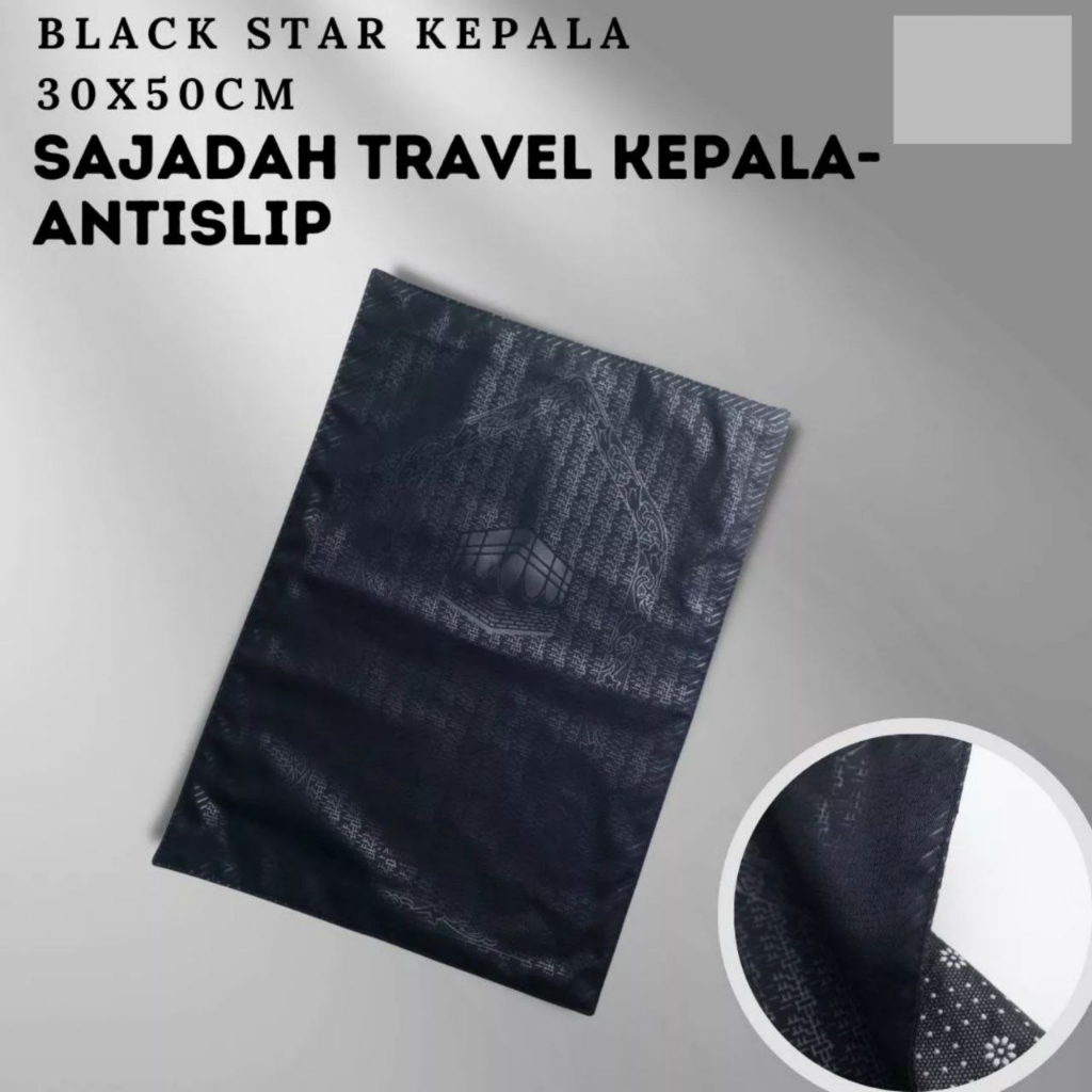 Sajadah Muka Kepala Motif Black Star ANTI SLIP Travel /Haji/Umroh