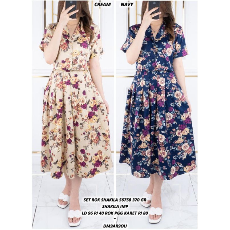 SETELAN WANITA SETELAN BANGKOK TOP CROP KEMEJA SET ROK PLISKET FLOWER ASD 567588