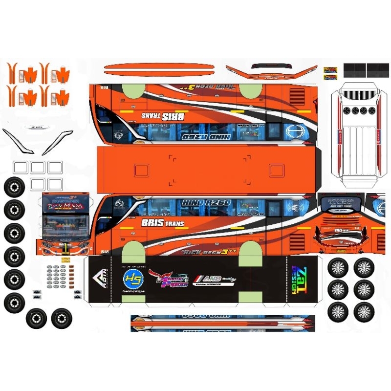 lembaran papercraft bus Bris trans tuan muda dan Casper laminasi non laminasi skala 50