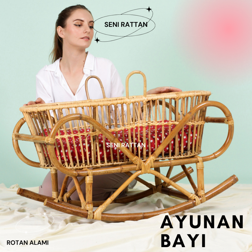 Ayunan Bayi Rotan Goyang Perahu Plus Busa Bantalan Empuk - Keranjang bayi bisa dilepas