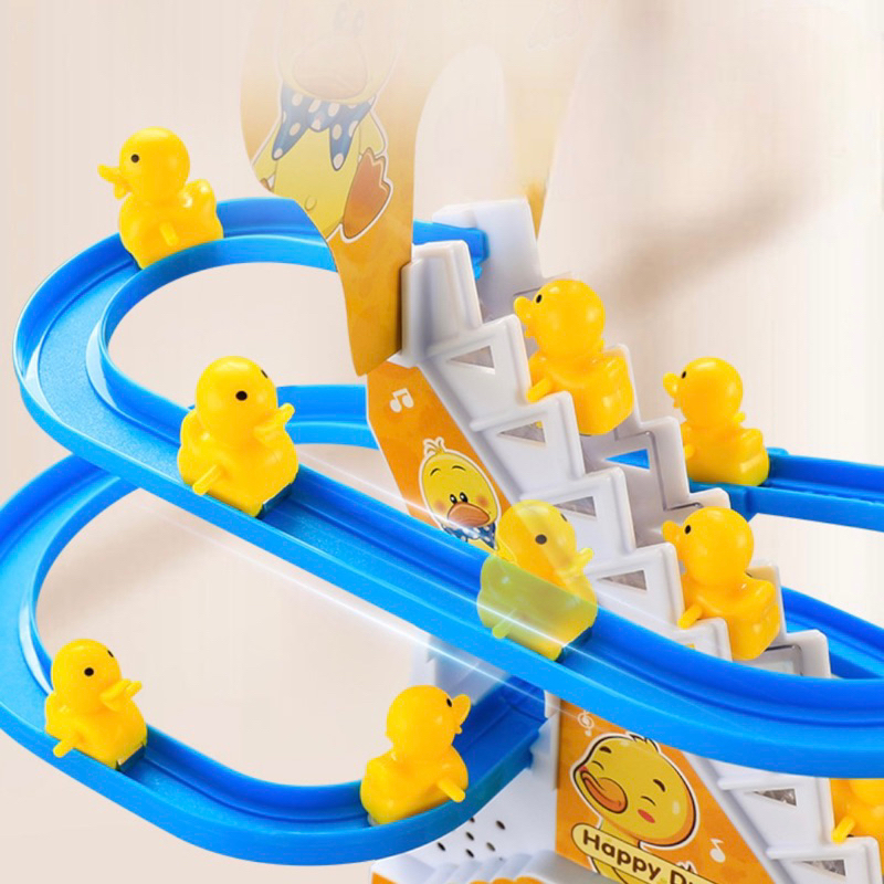 Mainan Bebek Naik Tangga - Mainan Bebek Perosotan - Mainan Small Duck Train Track -  Kereta Bebek Tangga Seluncur Musik Track - Funtoy Mini Perosotan Bebek - Duck Music Track LED