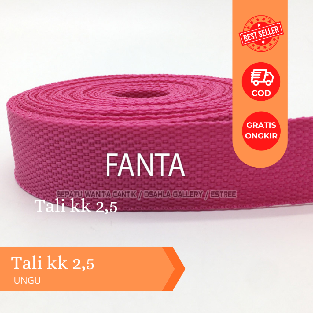 Tali webbing warna Fanta / Tali Webing 2.5 cm Tebal Kuat/ Tali Sling / Tali Webbing / Pita Bisban / 