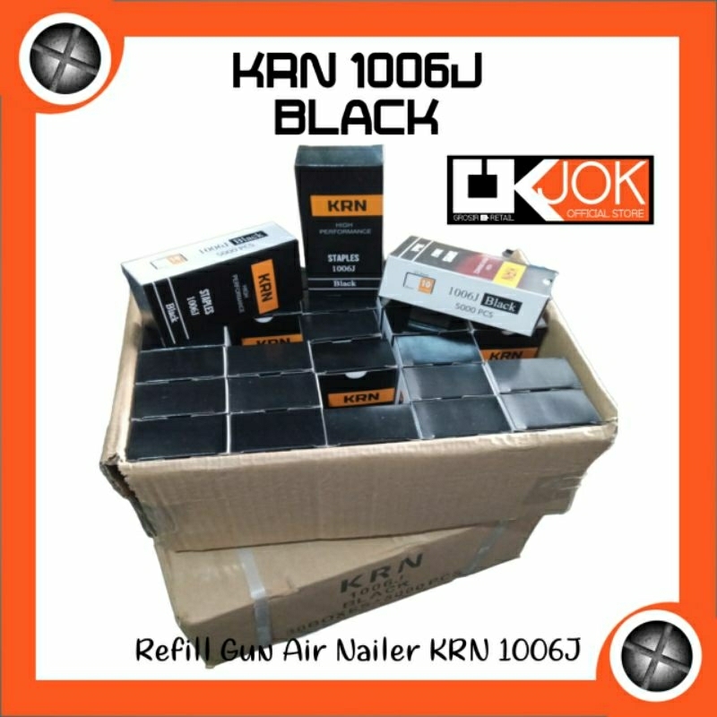 

Isi Staples Tembak KRN 1006J - 1 Karton/Dus isi 30 Box - Warna Hitam For Gun Air Nailer