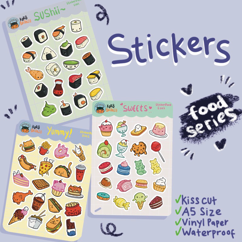 

Stiker Lucu Kawaii Waterproof KissCut | 20Pcs | A5 | Desain Kartun Makanan