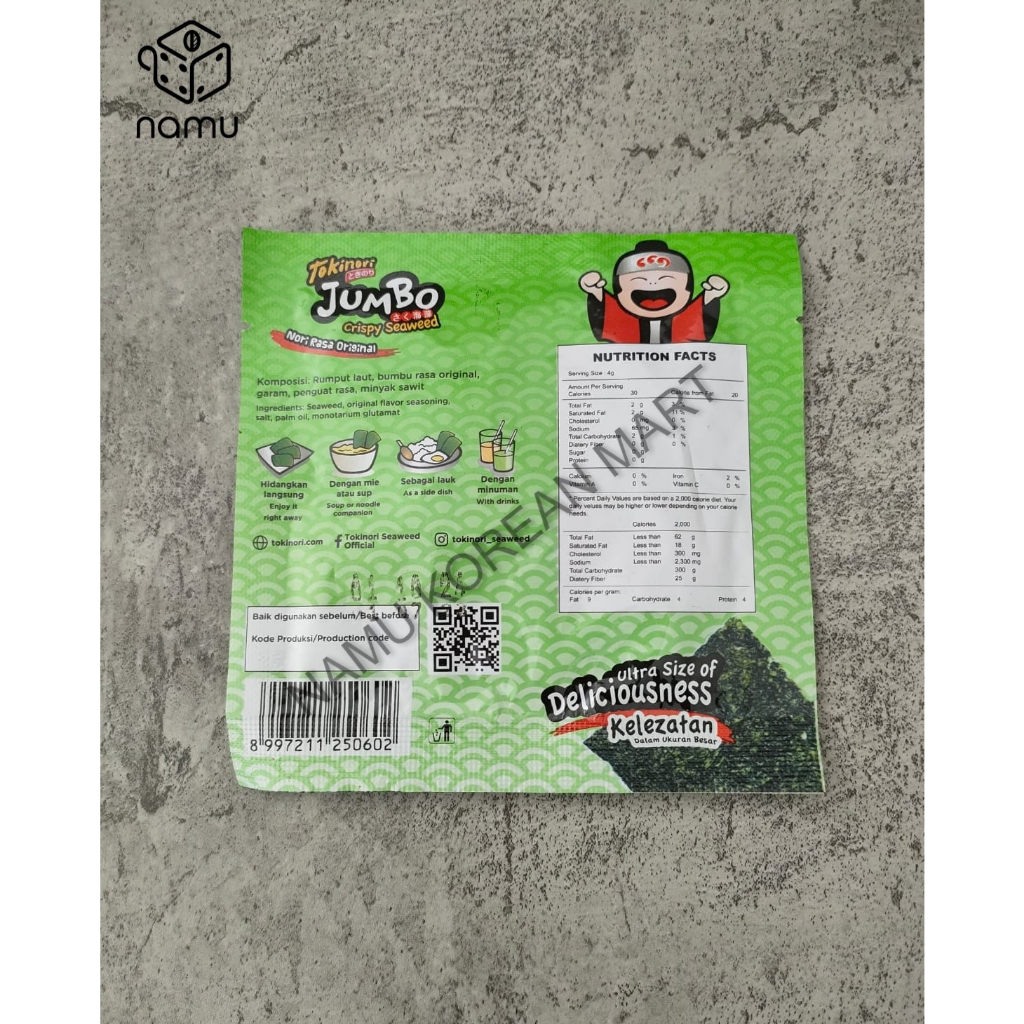 Tokinori Jumbo Snack 4gr Original PCS / Tokinori Snack BBQ / Cryspy Seaweed / Cemilan Rumput Laut