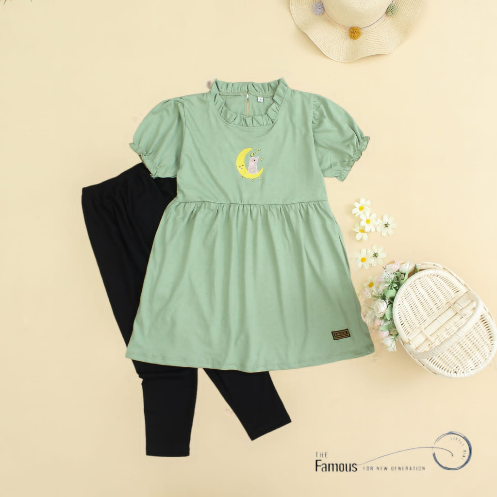 KAOS TUNIK ANAK CEWEK FAMOUS LEGING /BAJU ANAK CEWEK SET TUNIC  LEAGING /TUNIK ANAK PEREMPUAN SETELAN LEGGING