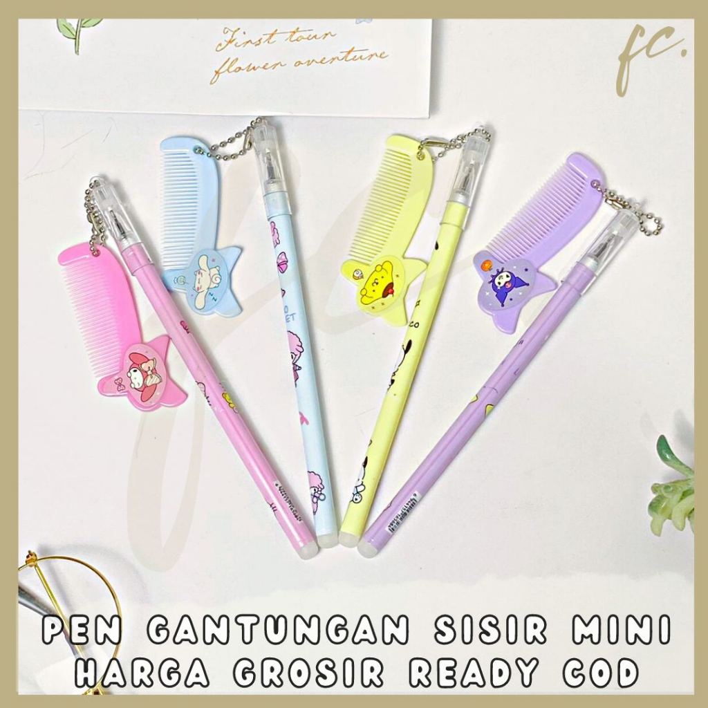 GROSIR 4 / 8 / 12 pcs / 1 Lusin Pen / Pulpen Gel Tinta Hitam Gantungan Sisir Mini Cute Comb Motif Kartun Jepang Kucing Sanrio Hello Kitty My Melody Cinnamoroll Little Twin Star Lucu Souvenir Grosir Ready COD