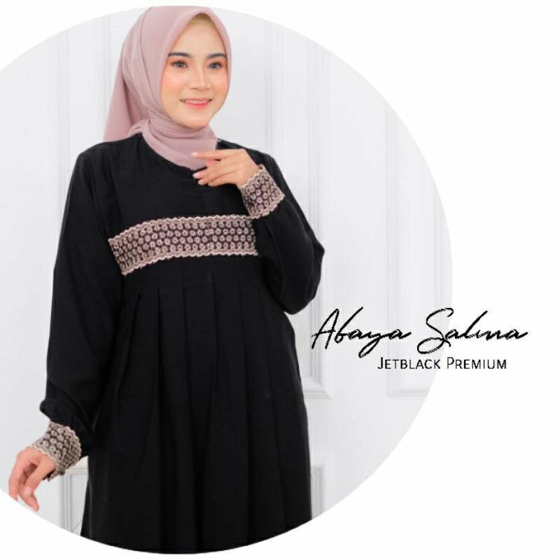abaya Salma | abaya jetblack renda | gamis hitam pekat | gamis jetblack renda | abaya hitam