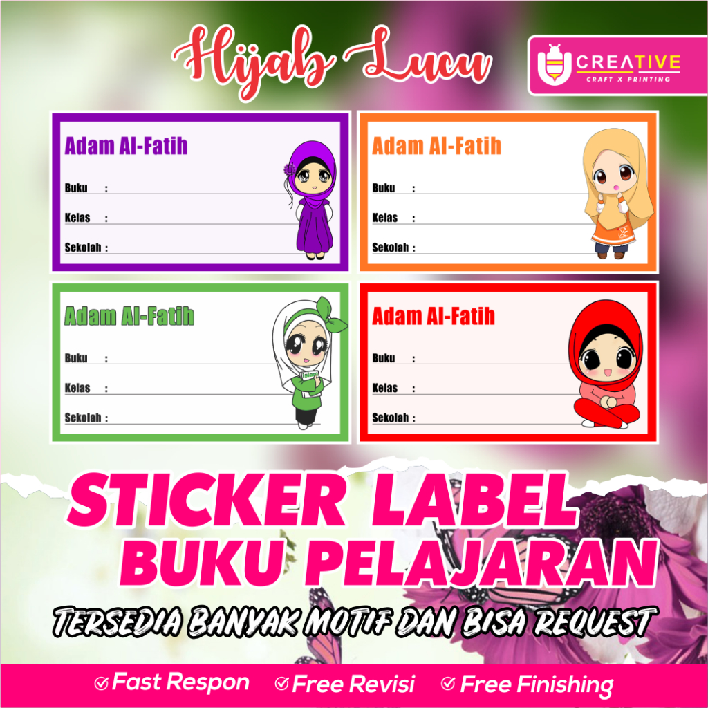 

Sticker / Label Buku Pelajaran Bisa Custom Nama (Isi 20pcs) Tema Hijab Lucu