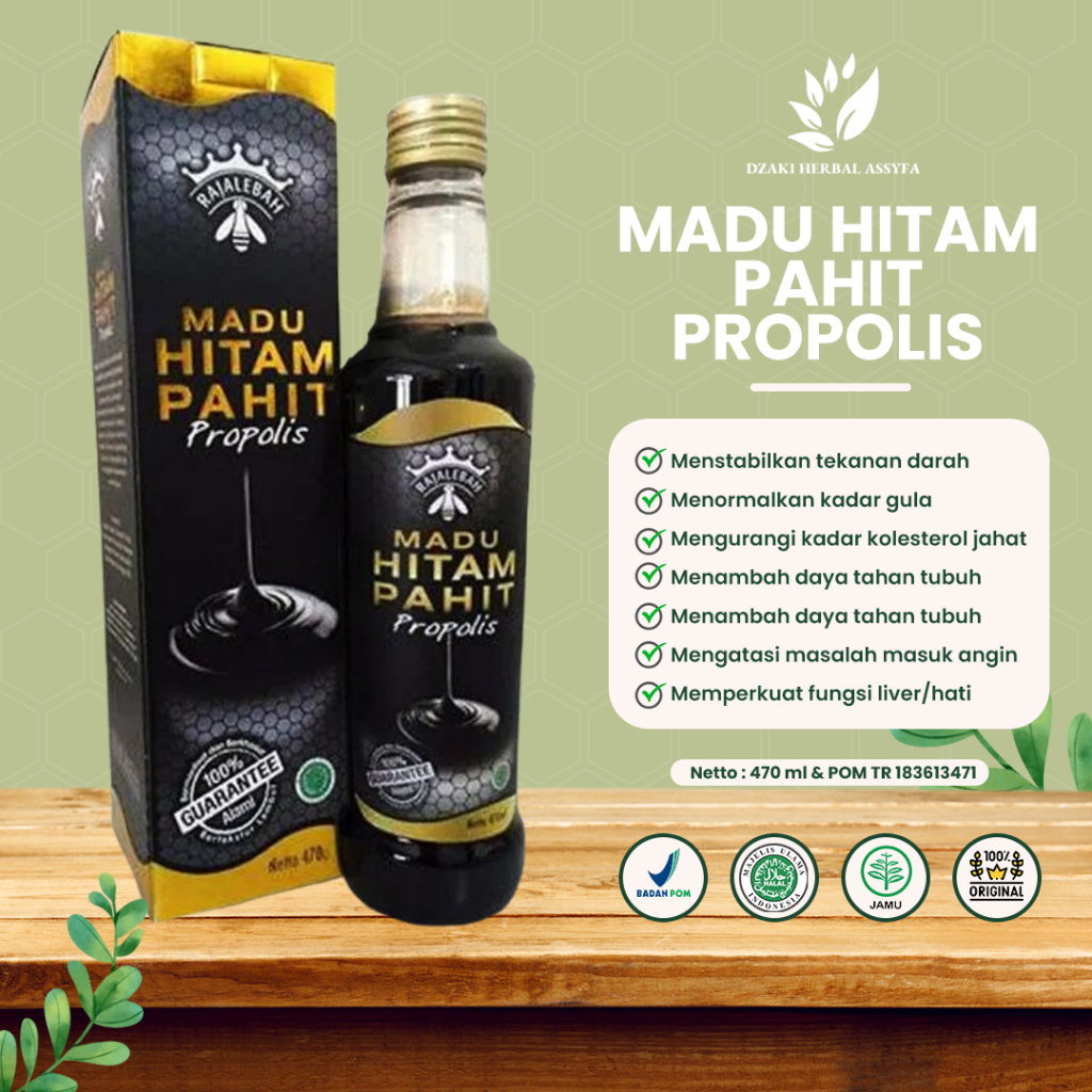 Madu Hitam Pahit Pro Raja Lebah Plus Propolis Obat Diabetes Maag Jantung Kolesterol Menambah Stamina