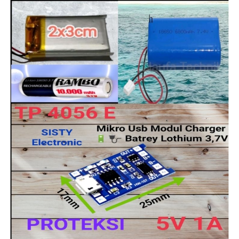 Kit Modul TP 4056E Micro Usb Charger Batrei Li-on 3,7V Batrei lithium Batrei HP 5V 1A Protek Dan Non