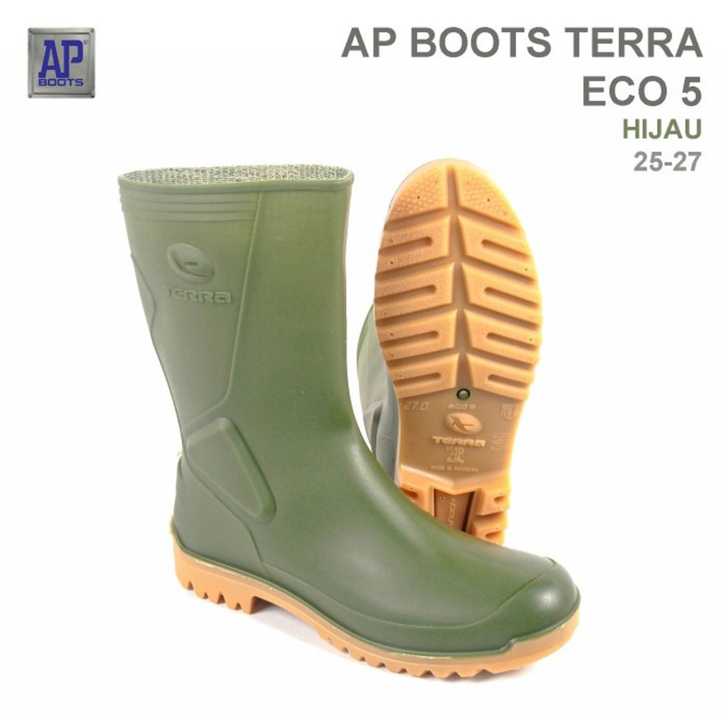 TERLARIS AP Boots Terra ECO 5 Pendek Hijau Size 25-27 (37-42) Sepatu Boots Karet Pendek merk AP