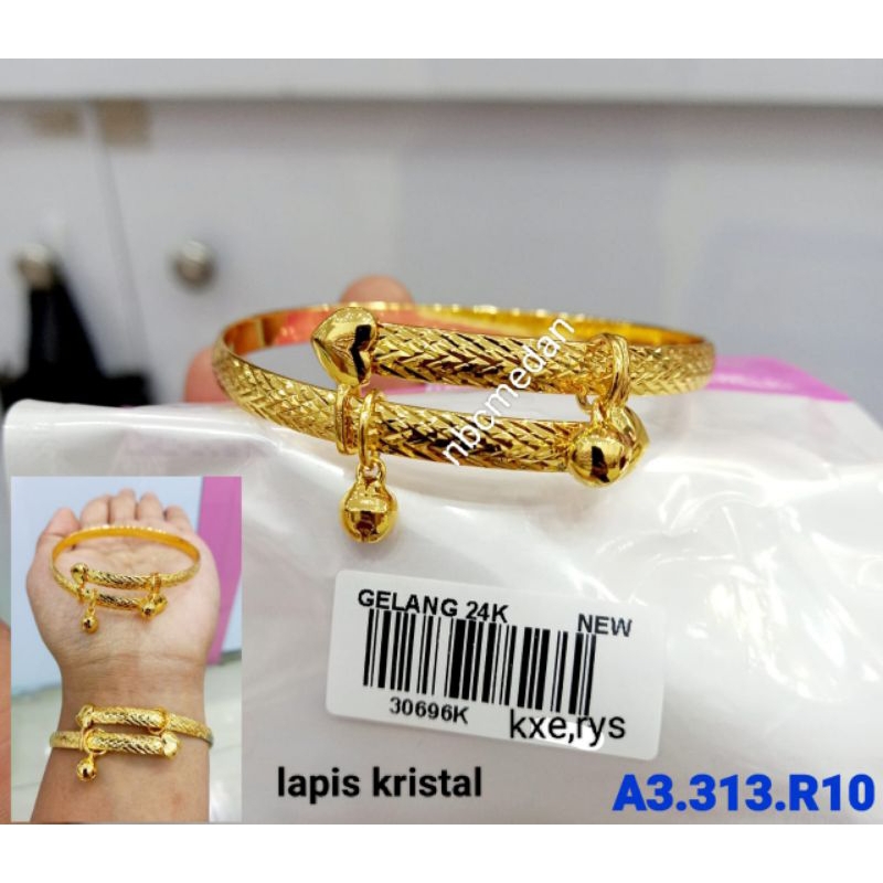 Gelang karo motif titanium  lapis kristal emas 24 k
