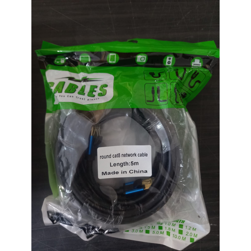 Kabel Round Cat 8 Patch Cord Ethernet UTP Cable Cat8 Panjang 5 Meter up to 40Gbps SIAP PAKAI