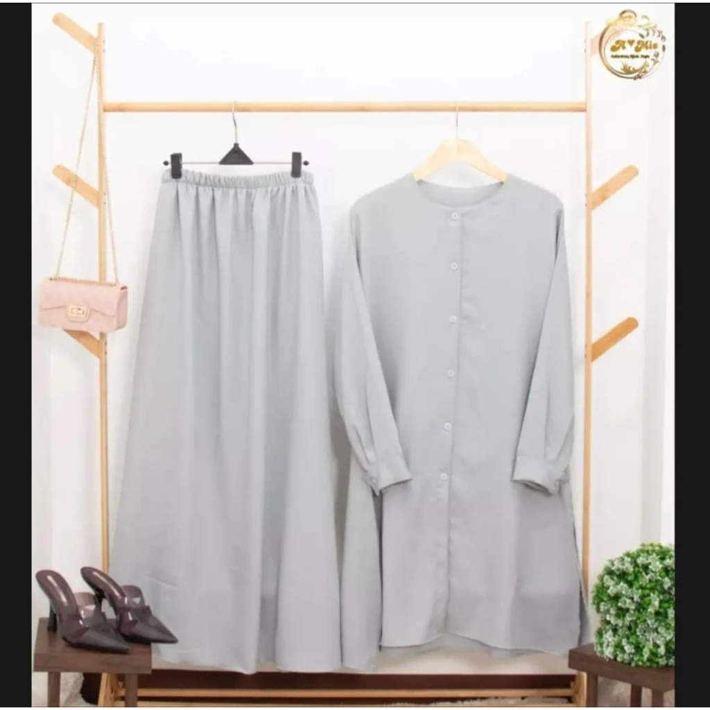 SET ROK BAJU LONG TUNIK CRINKLE AIRFLOW TERBARU / SETELAN ROK BAHAN CRINKLE / ONE SET WANITA MODEREN