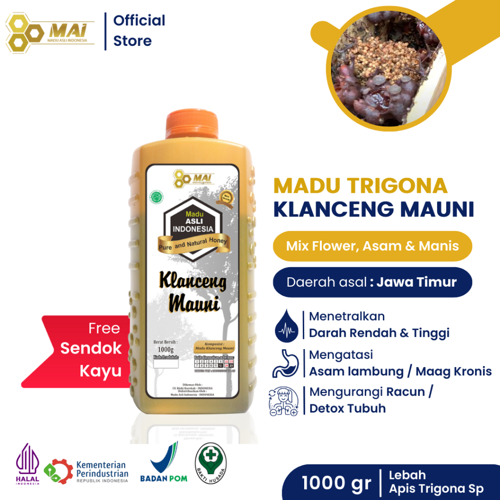 

Madu Asli Indonesia / Madu Klanceng Mauni 1 kg atau 1000gr - Madu Kelulut/ Lebah Apis Trigona SP - Garansi Murni & Asli - Madu Asli Indonesia / Bersertfikat - Atasi Maag