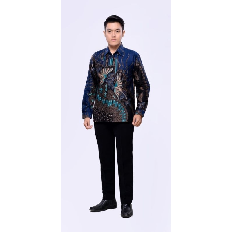 QNUNBATIK KEMEJA BATIK LENGAN PANJANG M - 5L  KERISS BIRU - MERAH - TOSCA