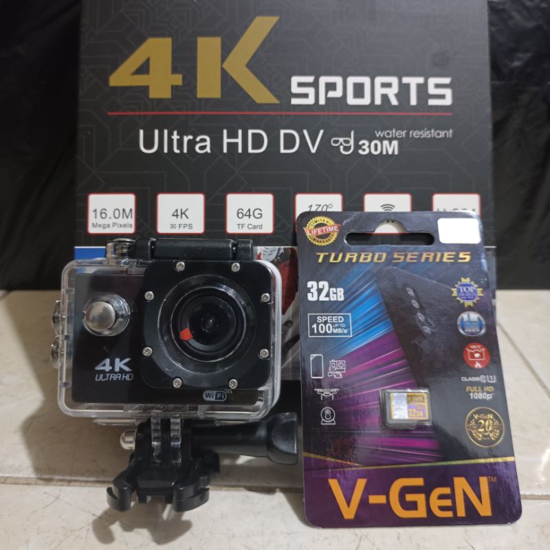 Kamera Action Aksi Kogan Wifi Satu Paket Dengan Memori Vgen 32GB Class10 Speed 100mbps