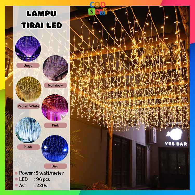 COD - L5834 Lampu Natal Tirai LED Lampu Hias Tirai Putih / Biru / Ungu / Pink / Tumblr Tirai Lampu H