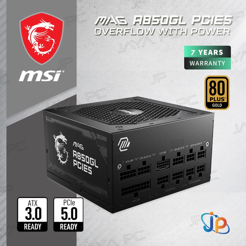 MSI MAG A850GL 850W ATX 3.1 PCIE5 PSU - Power Supply 850 Watt 80+ Gold