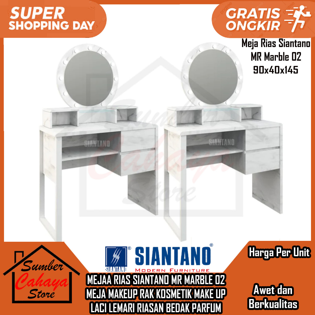 [Kargo] MEJA RIAS LED VANITY MIRROR IMPORT DRESSING TABLE MEJAA MAKEUP MR MARBLE 02 SIANTANO CERMIN 