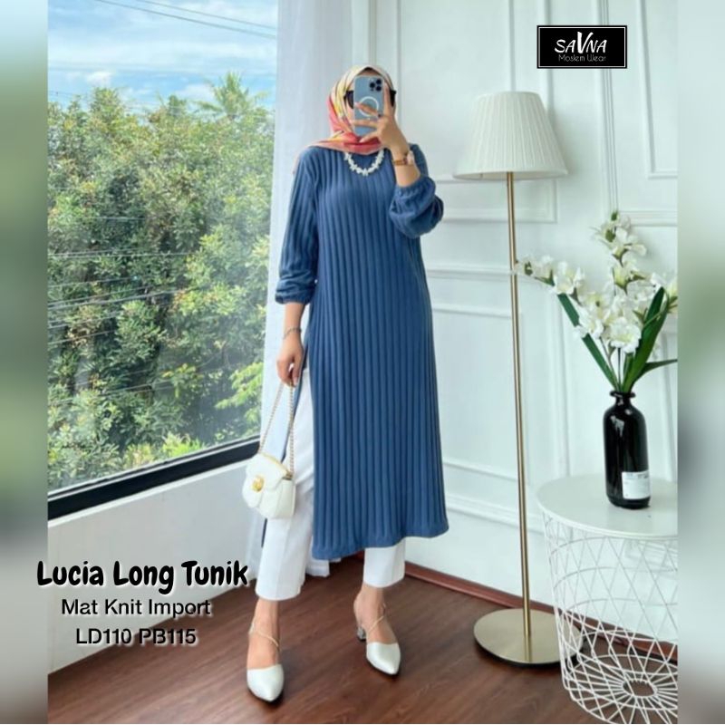 LUCIA LONG TUNIK (LABEL SAVNA) | LONG TUNIK RAJUT KNIT HANOVER BELAH SAMPING