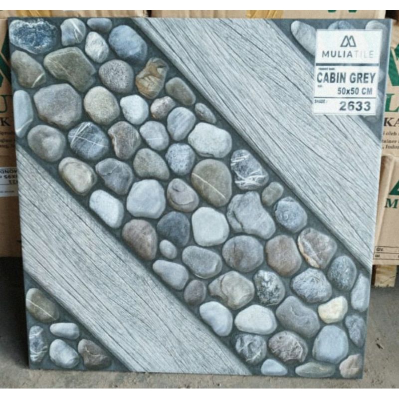 50x50 MULIA CERAMIC KW 1 KERAMIK TERBARU LANTAI TEKSTUR KASAR MOTIF MINIMALIS SIMPLE CABIN GREY BEIG